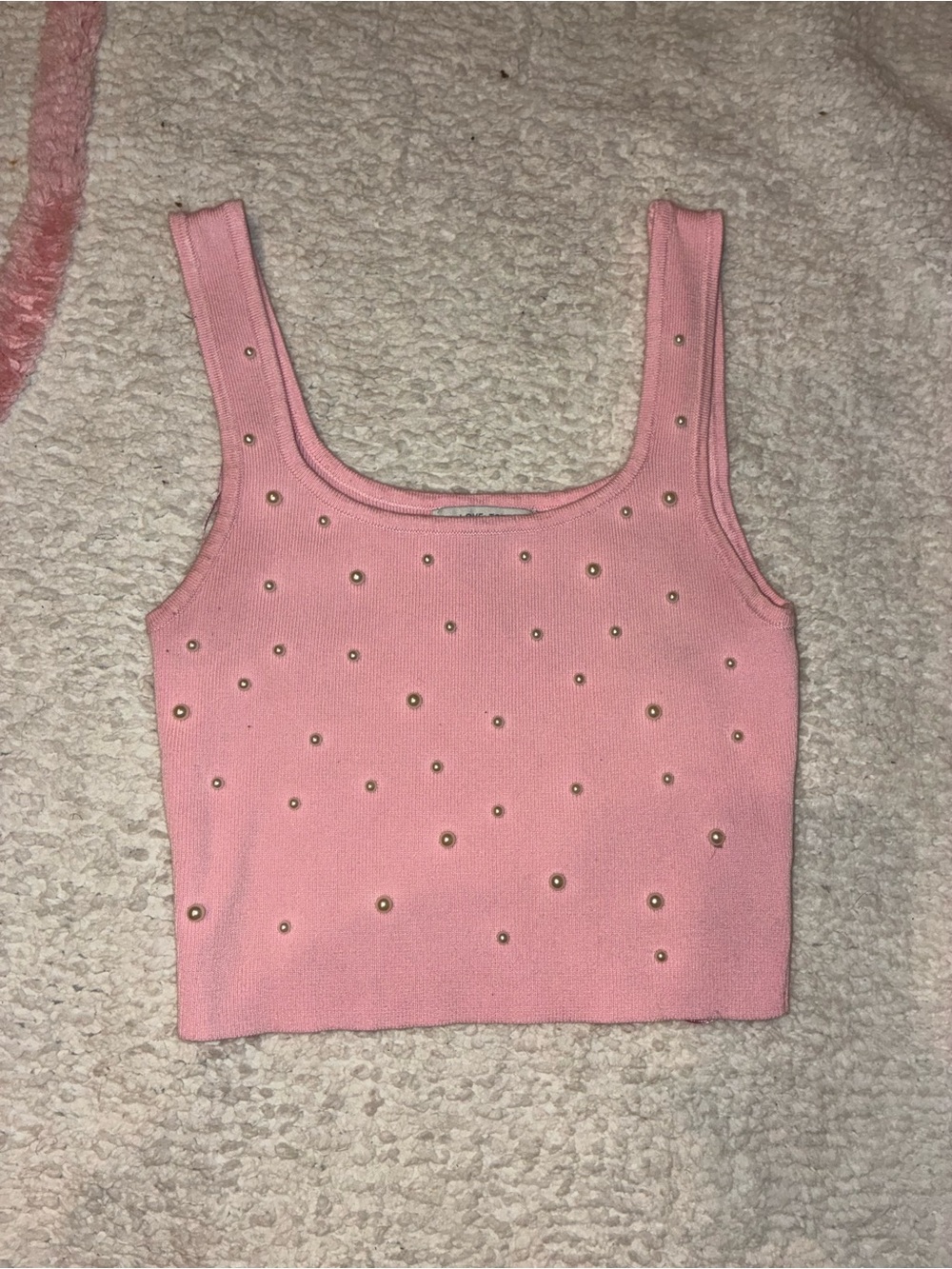 Pearl-Studded Pink Crop Tank Top